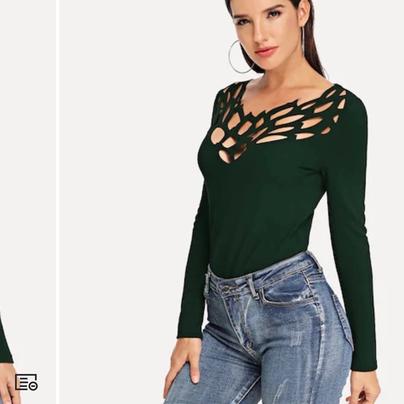 Laser cut tee in bottle green - Picture 1 of 4